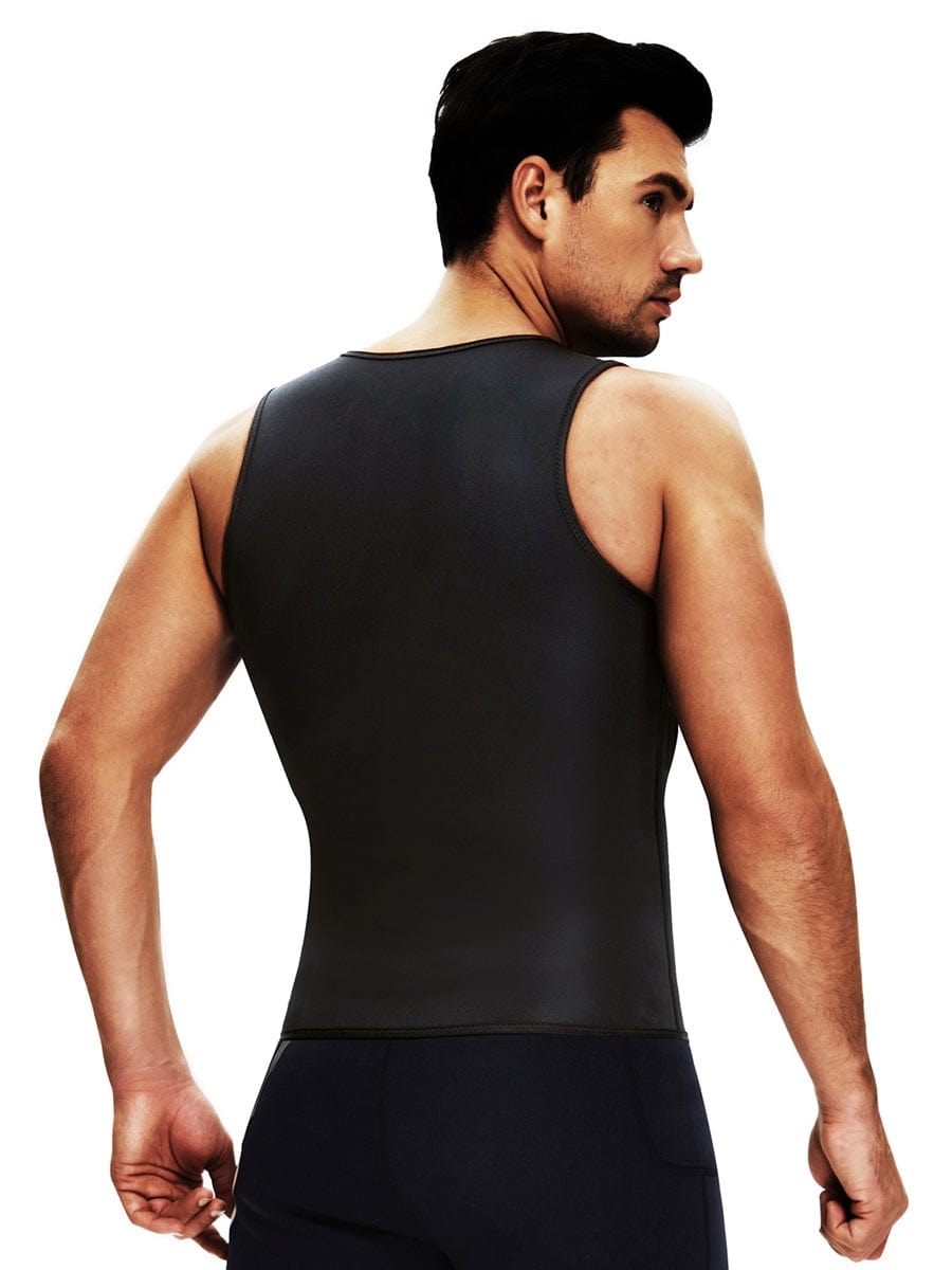 Black Men's Neoprene Slimming Vest With Zipper Tummy Control